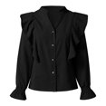 thumbnail image 3 of Jsaierl Button Down Shirts for Women Trendy Ruffle Trim High Neck Tops Polka Dot Print Blouses Plus Size Loose Comfy Work Shirts, 3 of 9