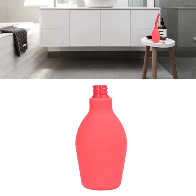 enema de ducha anal limpiador de enema de ducha vaginal bombilla de enema de ducha anal de silicona irrigador de enema bola herramienta de limpieza del ano para hombre y mujer anggrek otros A centered, front-facing red silicone enema bulb with ribbed midsection, smooth rounded body, threaded neck and tapered nozzle on a white background; often used for personal anal and vaginal rinsing and hygiene routines.