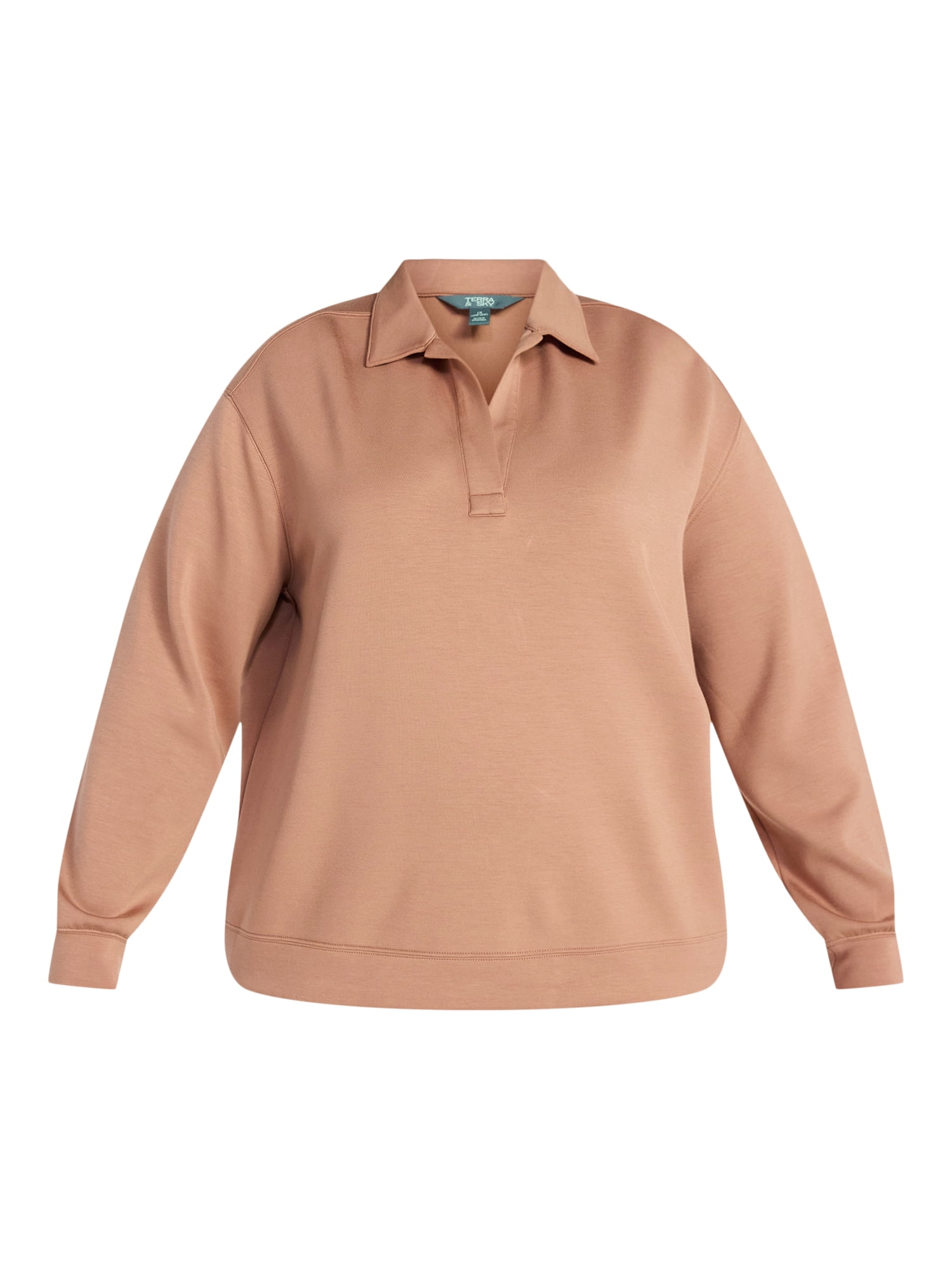 Terra & Sky Women's Plus Size Scuba Knit Layering Top with Long Sleeves, Sizes 0X-5X