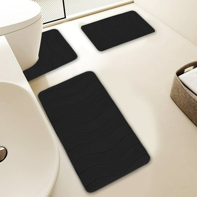 Non-Slip Absorbent Bathroom Door Mat Set - Polyester with Rubber Backing, Modern Style for Bathroom and Bedroom Use
