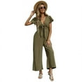 thumbnail image 1 of Combinaison Large en Coton à Manches Courtes pour Femmes Nœud Cropped Palazzo Pants Romper, 1 of 7
