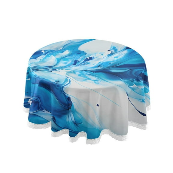 Blue with Liquid Round Tablecloth 60" Reusable Circle Table Cover Washable Table Cloth for Kitchen Dining Room Patio Wedding Party
