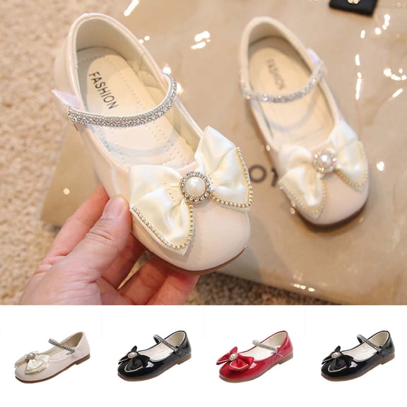 Hinvhai Girl's Bow Dress Shoes Ballet Princess Flats with Rhinestone Strap for Party Wedding School, Toddler/Little Kid/Big Kid Red 3(36)
