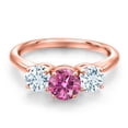 thumbnail image 3 of Gem Stone King 18K Rose Gold Plated Silver Pink Moissanite and Sky Blue Aquamarine Engagement Ring for Women | 1.80 Cttw | Round 6MM | Gemstone Birthstone | Size 6, 3 of 6