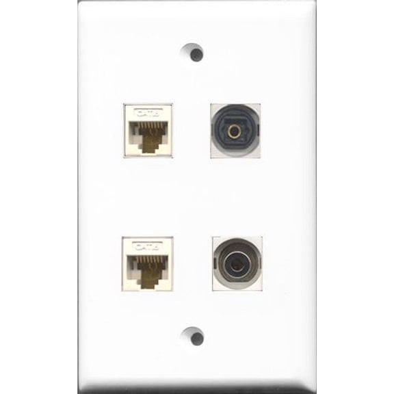 RiteAV 1 Port Toslink and 1 Port 3.5mm 2 Port Cat6 Ethernet White Wall Plate