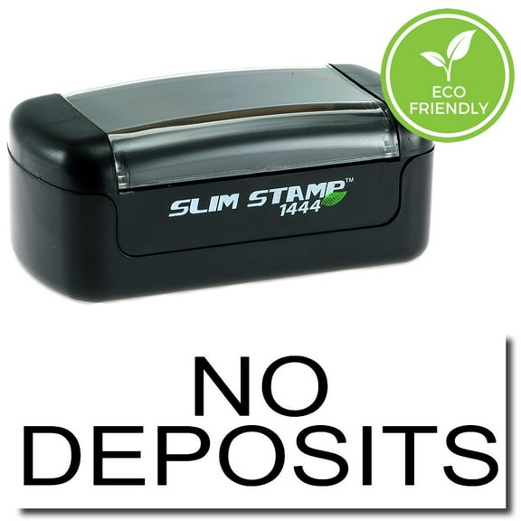 Slim Pre-Inked No Deposits Stamp with Green Ink