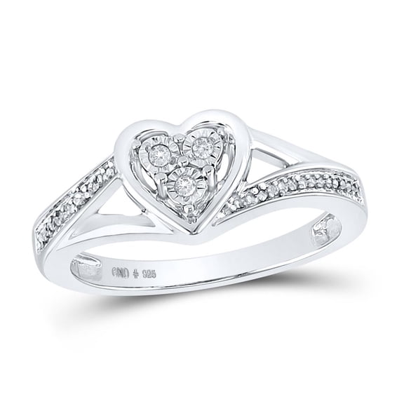 Sterling Silver Round Diamond Heart Ring 0.1cttw