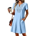 thumbnail image 5 of Helii Womens Embroidered Eyelet V Neck Short Sleeve A Line Dress with Pockets Lightweight Breathable Summer Swing Casual Loose Fit T Shirt Dress for Daily Vacation Beach Party 6 Colors, 5 of 8
