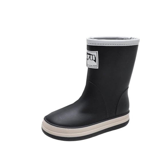 hoksml Kids Waterproof Rain Boots with Non Slip Sole, Comfortable Mid Calf Rubber Boots for Boys and Girls in Black and Beige