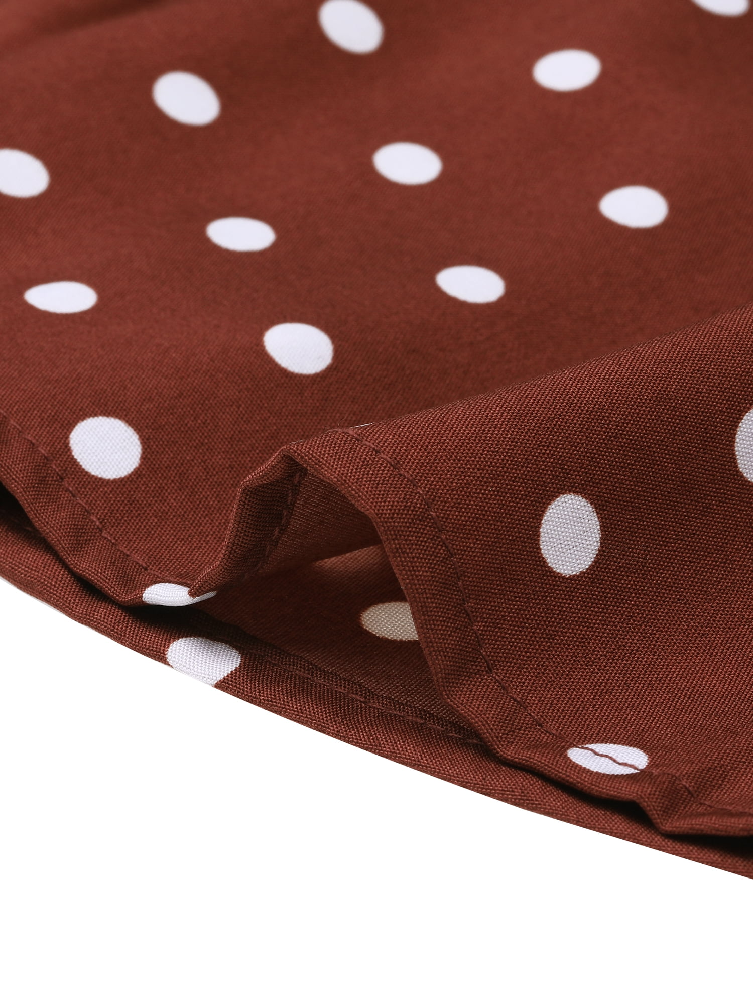 DARING DIVA Women's Polka Dots 3/4 Sleeve Button Front V Neck Blouse S Brown