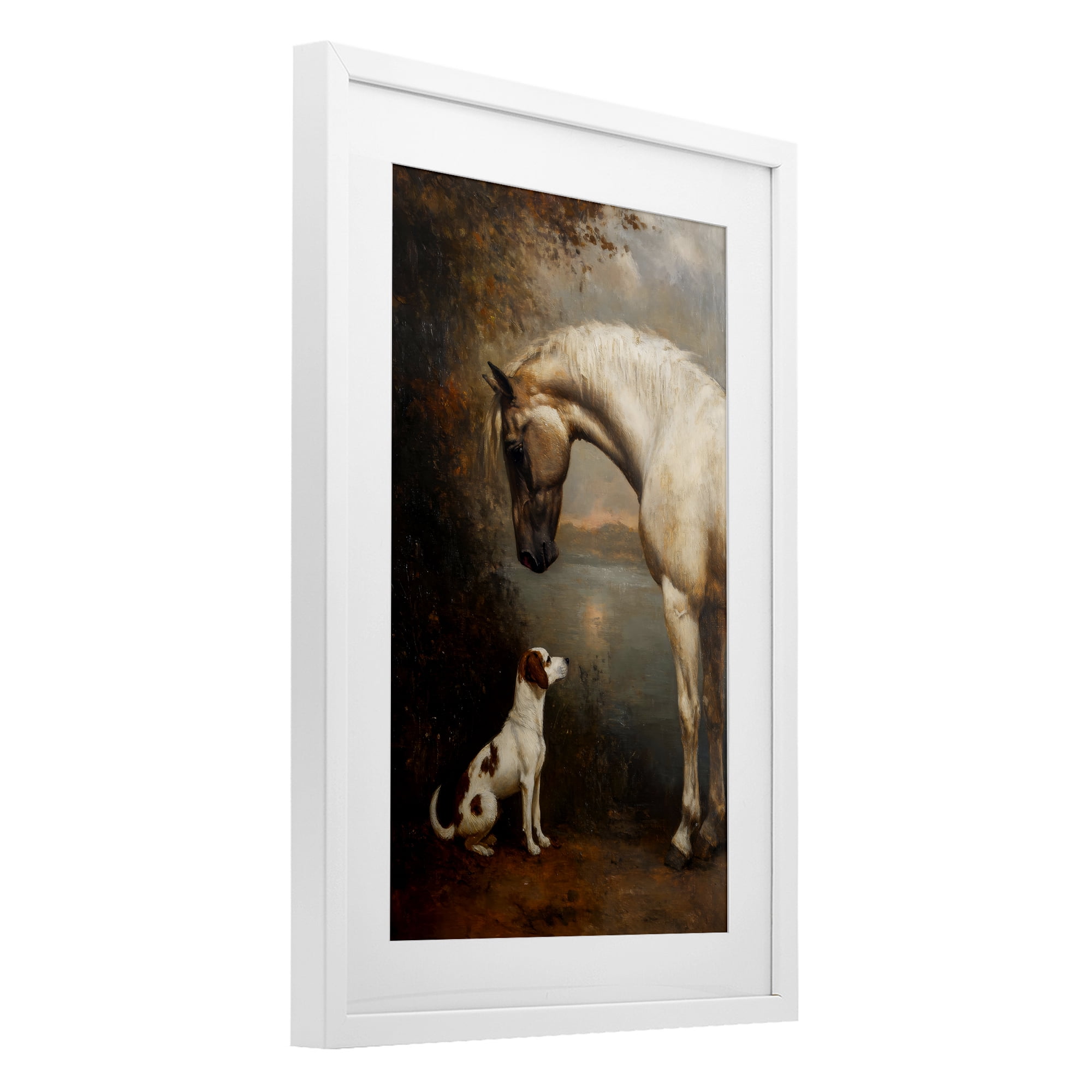 Stupell Industries Hound & Horse Vintage View White Framed Print Under Glass, design by Petal Prints Design