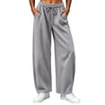 thumbnail image 2 of Kinrui Barrel Sweatpants for Women Wide Leg Ribbed Knit Lounge Pants Drawstring Elastic Waist Sweat Pant with Pockets Gray M, 2 of 9