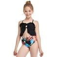 thumbnail image 6 of Styles I Love Kid Girls Adjustable Straps Ruffle Tropical Print High Waist Bikini Set 2pcs Swimsuit Bathing Suit Beach Swimwear, 2 Colors (Black, 116/4-5 Years), 6 of 6