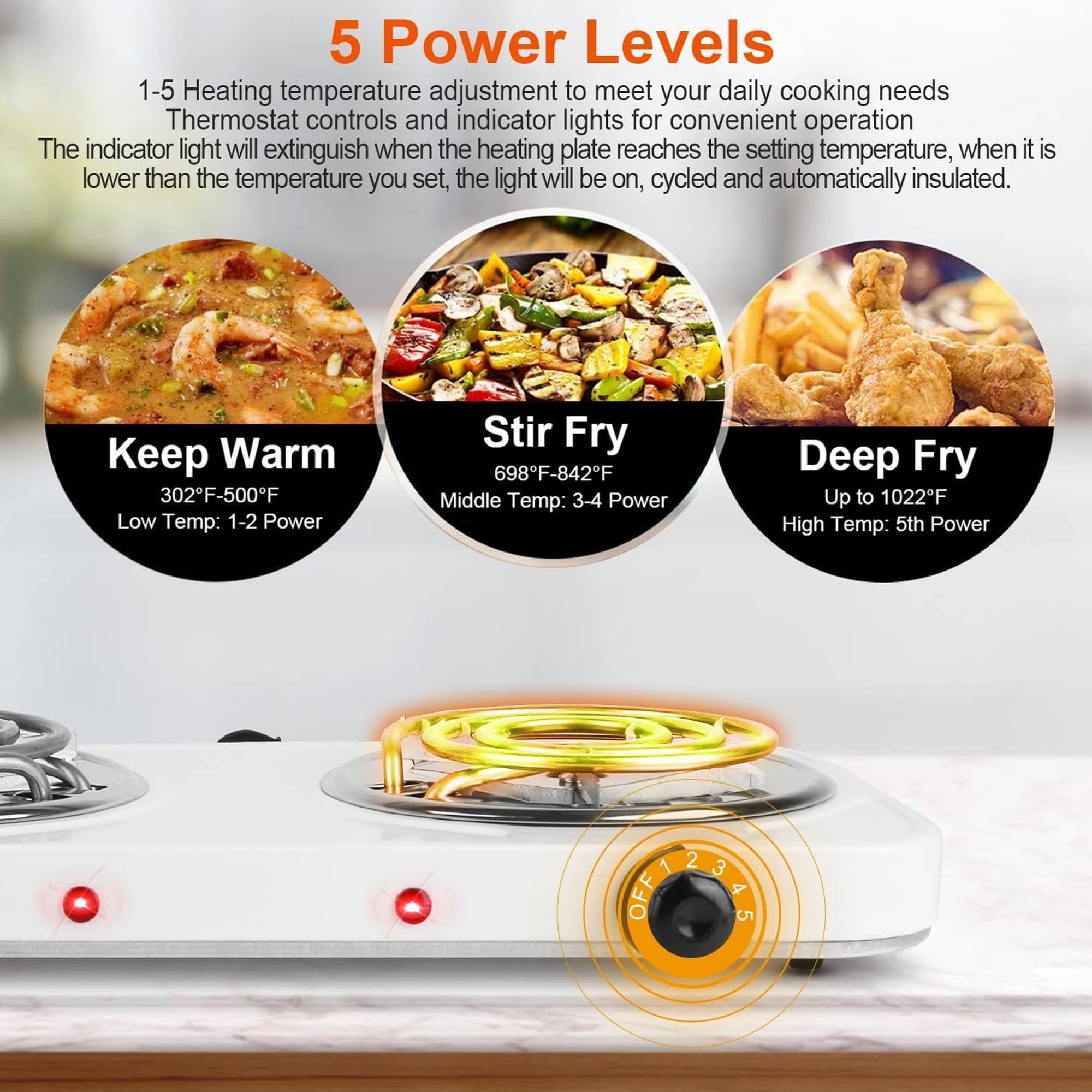 Daretodo 2000W Portable Electric Double Burner, Hot Plate Kitchen Cooktop Cooking Stove Frying Pan and Easy to Clean for Home or Dorm, Adjustable Temperature, White