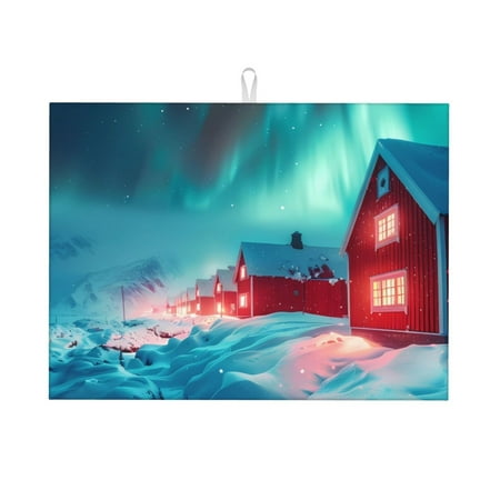 

Dish Drying Mats for Kitchen Counter - Aurora Borealis Village 18x24in Dish Drying Pad Coffee Mat with Hanging Loop Super Absorbent Kitchen Counter Mat Coffee Bar Accessories