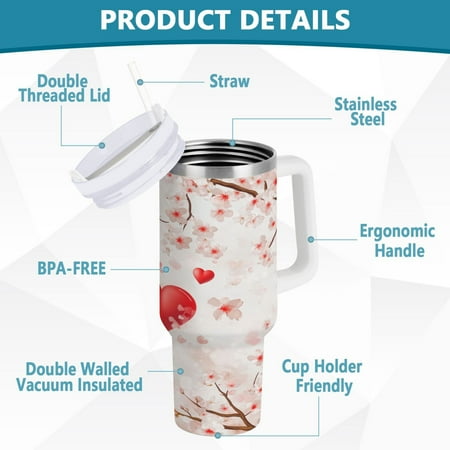 

BZSMCE Tumbler 40oz Insulated Stainless Creative Cherry Blossoms Pattern Steel Water Bottles