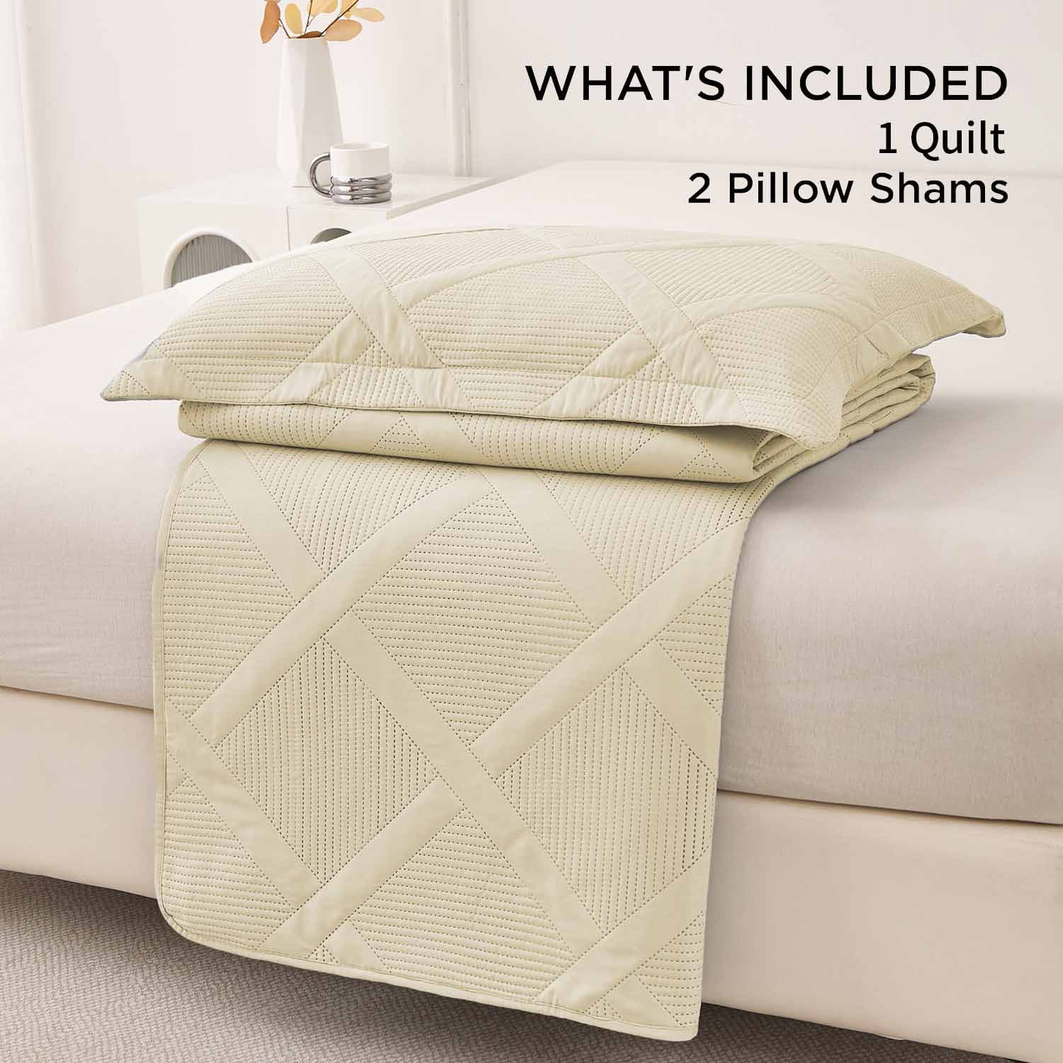 Beartech Solid Color Quilt Set Queen/Full Size Beige Bedspread Coverlet Microfiber Bedding Lightweight Reversible Set,Soft Bedding for All Seasons