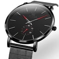 thumbnail image 4 of OLEVS Black Watches for Men Fashion Simple Ultra-Thin Minimalist Mesh Stainless Steel Strap Waterproof Quartz Analog Mens Wrist Watch, Gifts for Men, 4 of 10