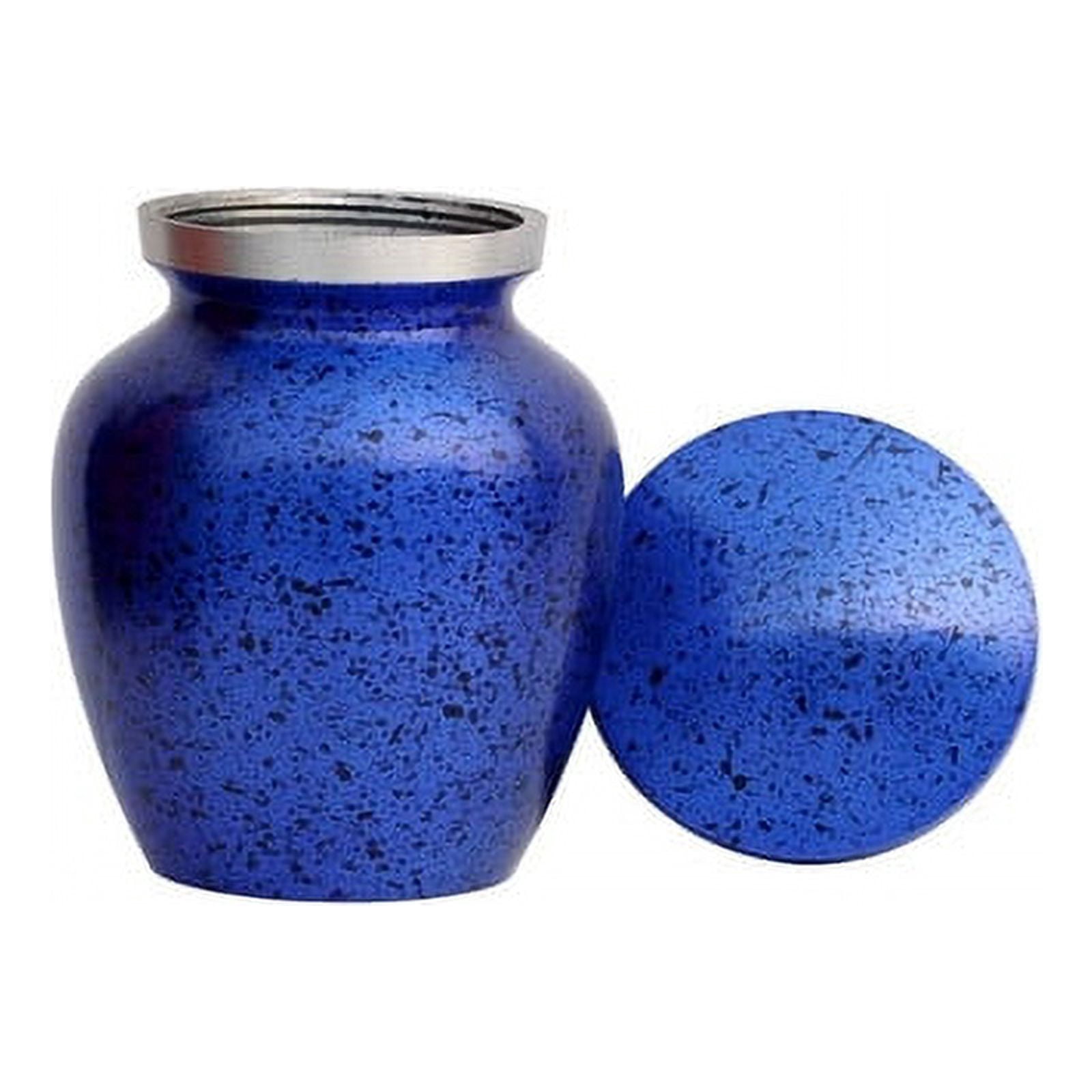 SHREYAS Aluminium BLUE BLACK DOT Medium Size Cremation URNs Keepsake Vase of Human & Pet Ashes