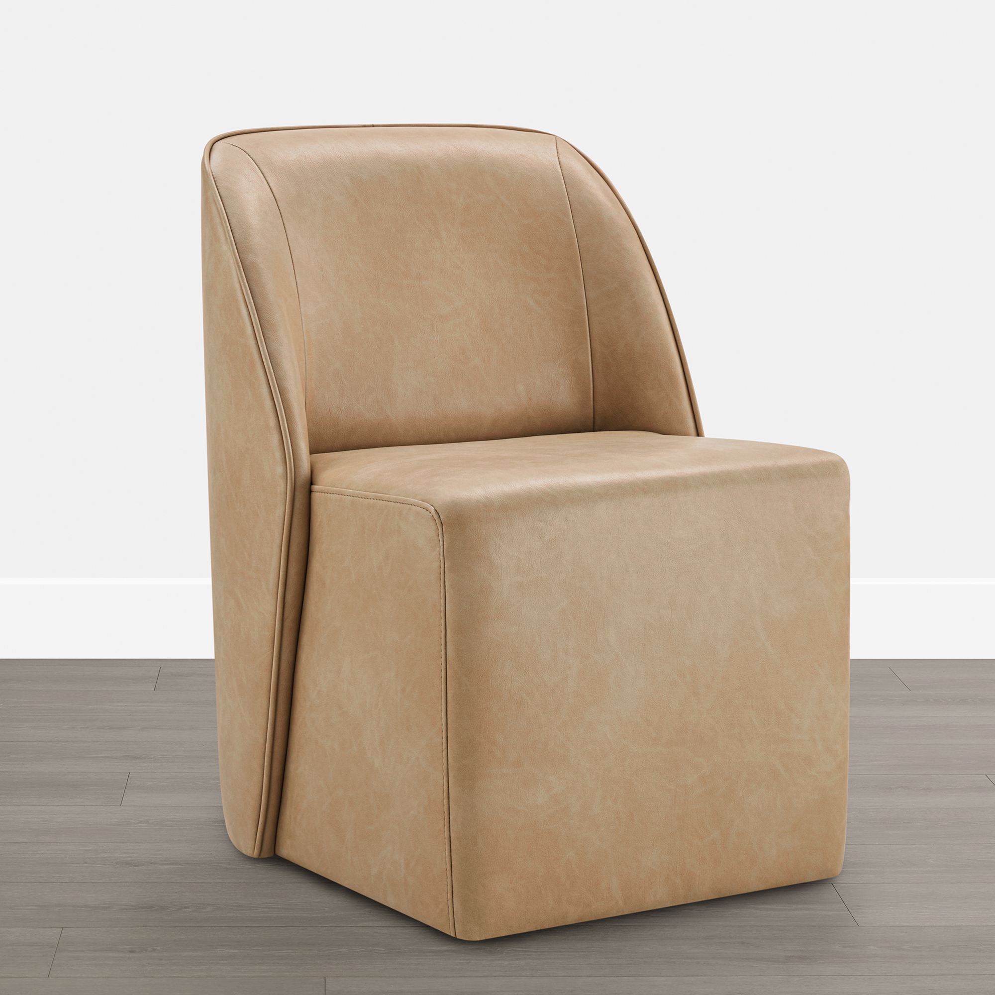 Spruce & Spring Rolling Upholstered Dining Chair with Smooth Hidden Casters Set of 2, Tan