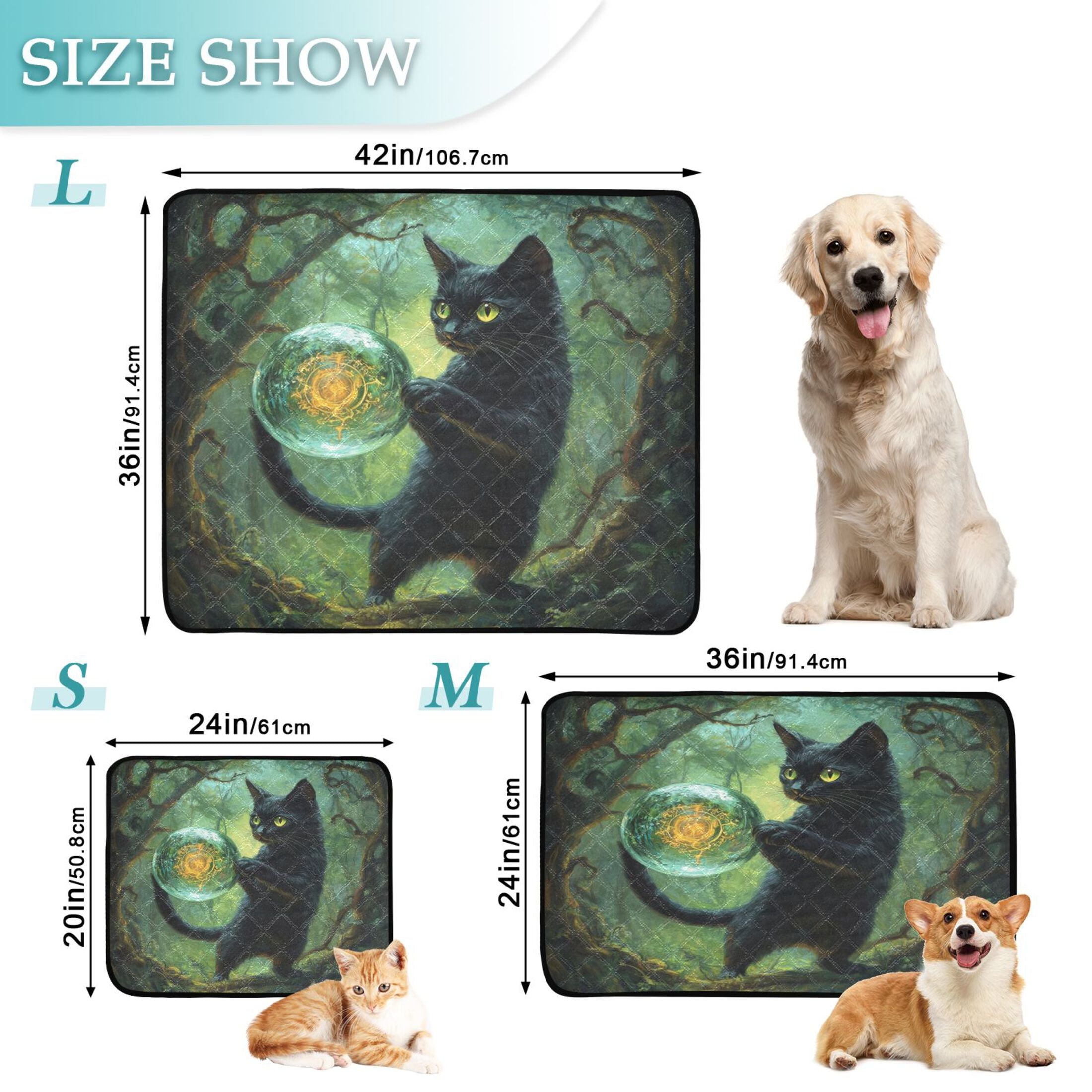 Qxltty Black Cat Crystal Ball Cat litter Pads Pet Set of 3 Diaper Mats Center Anti-leakage Layer Absorbent Soft and Comfortable