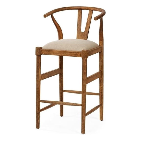 Pemberly Row 30.25"H Wood Frame and Fabric Upholstered Bar Stool Cream/Brown
