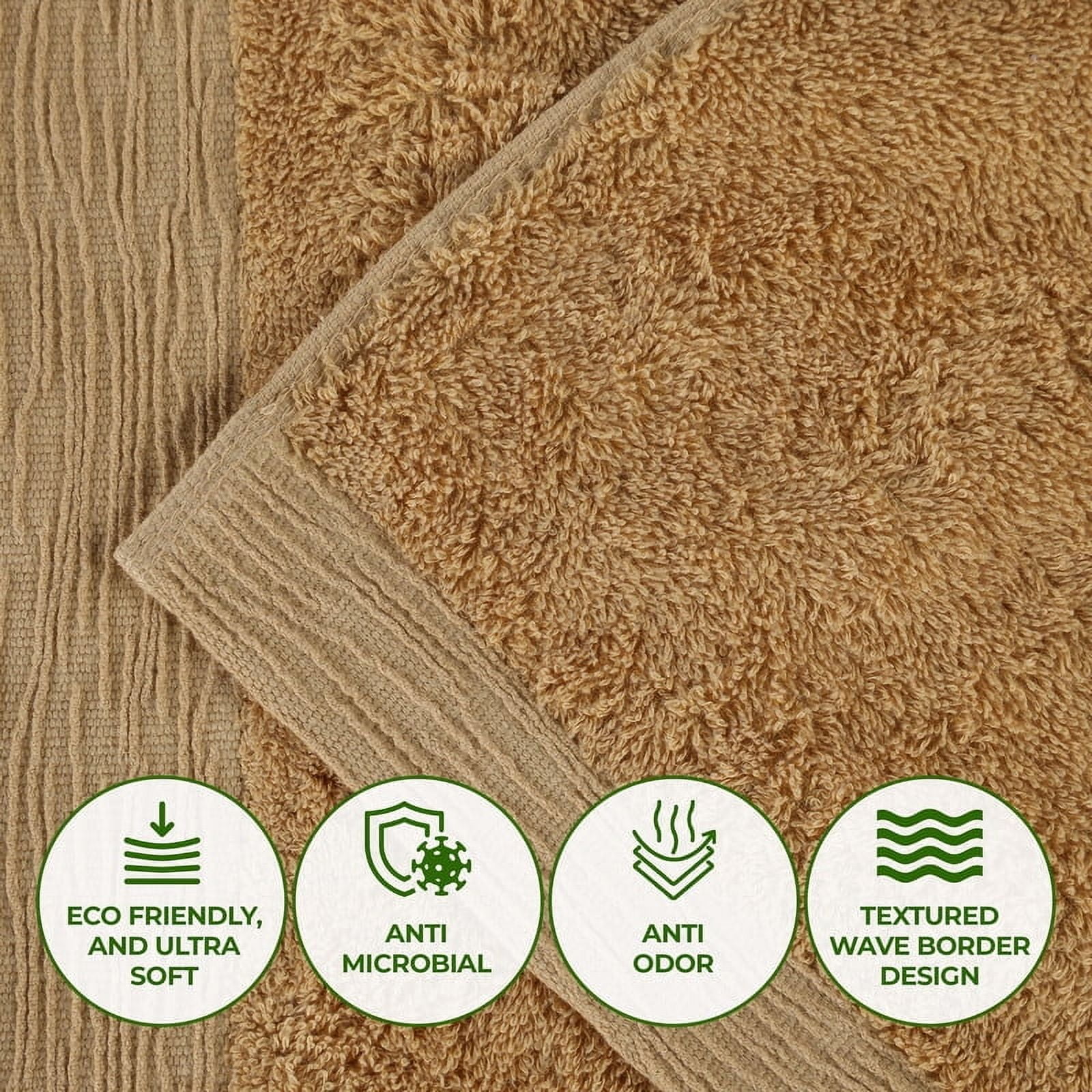 Superior Rayon From Bamboo Soft 12-Piece Towel Set, Cotton Blend Modern Towels, Gold