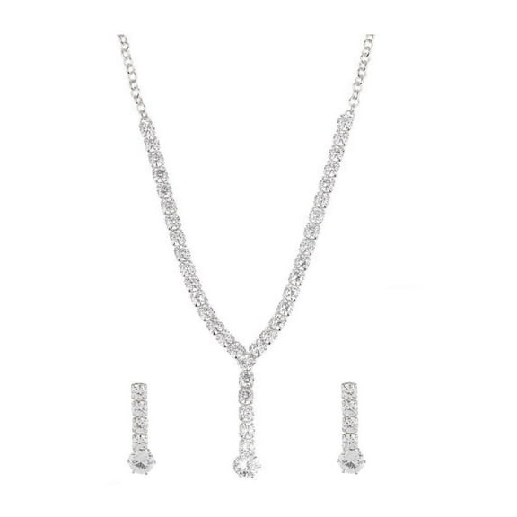 Efulgenz Crystal CZ Bridal Necklace and Earrings for Wedding Y Shape Lariat Pattern Cubic Zirconia Bridal Jewelry Set for Women Choker Collar Necklace Set Linear Earrings Wedding Prom Party Jewelry