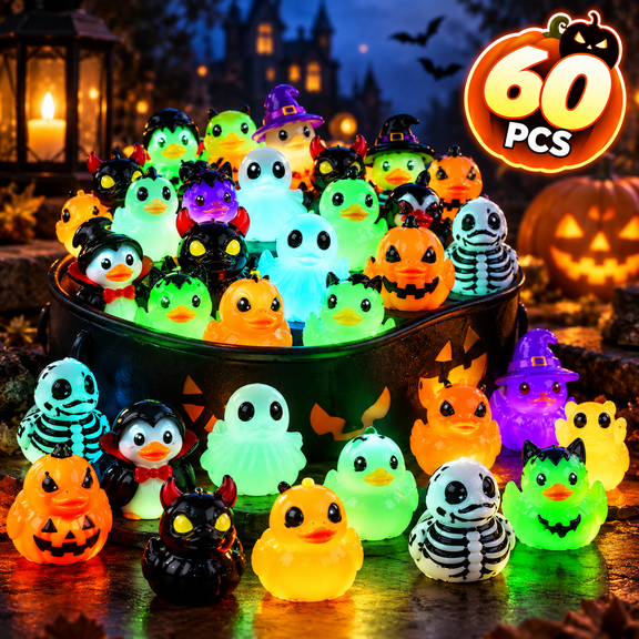 FanYule Halloween Mini Resin Ducks Glow in the Dark Novelty Halloween Party, 60 PCS