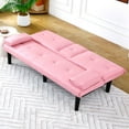 thumbnail image 4 of 67" Black PVC Convertible Sofa Bed with Foldable Backrest and Built-In Cup Holders, Multi-Functional Sleeper Couch for Living Room, Easily Turns Into Guest Bed（Red）, 4 of 9