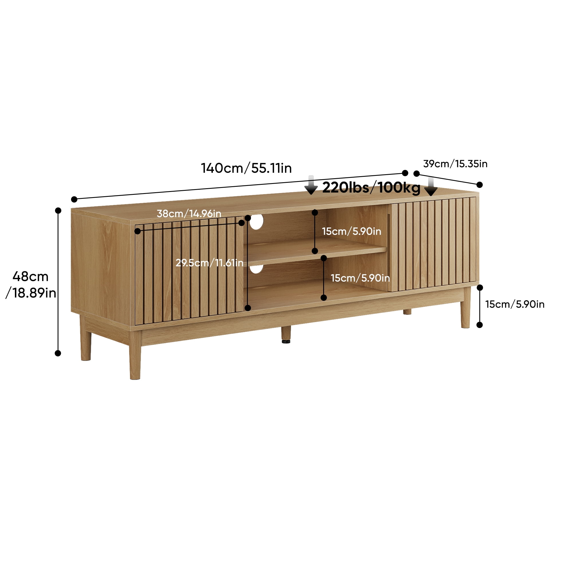 55" TV Stand, Mid-Century Modern Style TV Stand (Suitable For 55/65-Inch Tvs), Entertainment Center With Storage, Media Console for Living Room and Bedroom