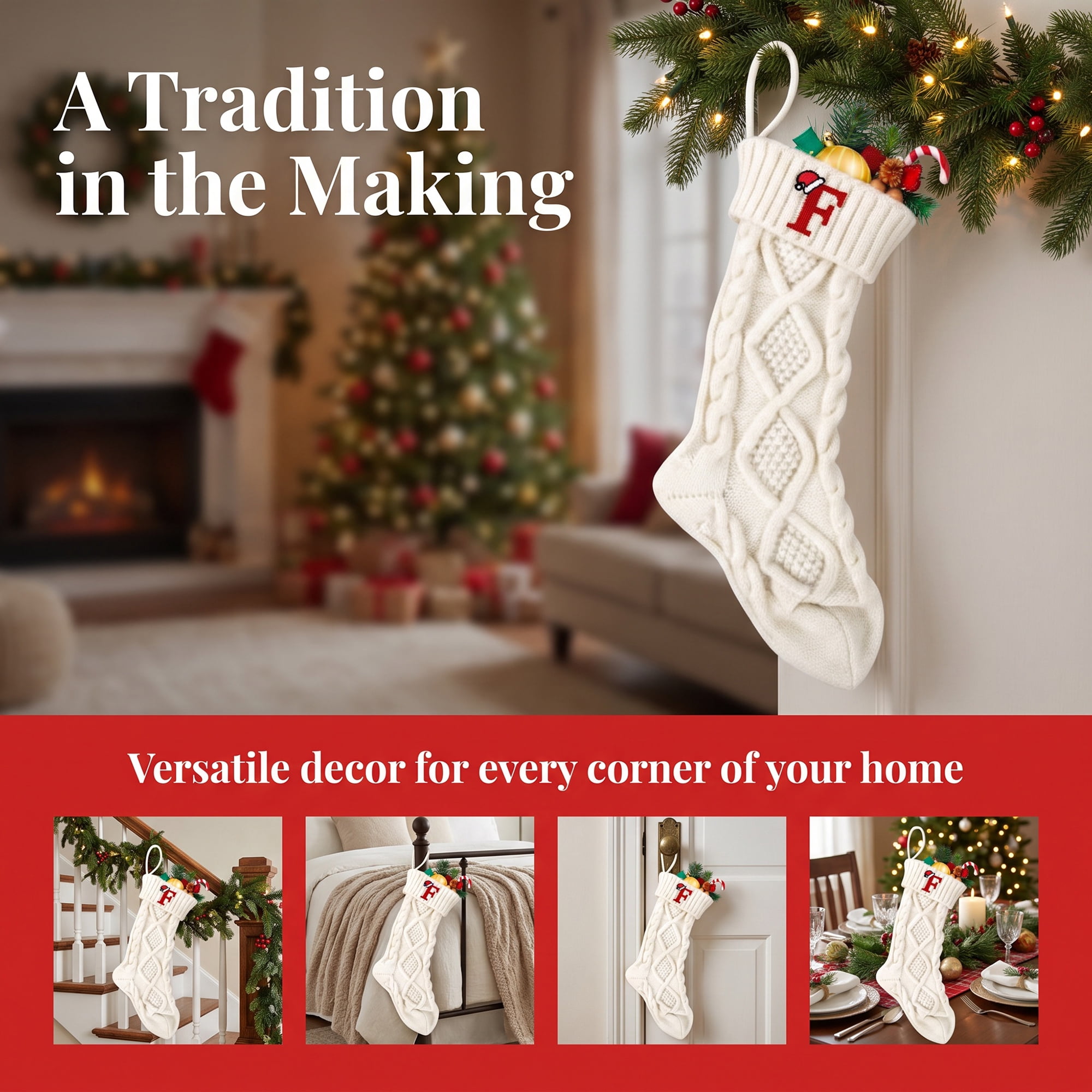 Unique Bargains Canine Bone Christmas Stocking Luxury Puppy Holiday Keepsake Sack Letter F 17"