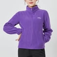 thumbnail image 2 of IROINNID Cardigan for Women Open Front And Winter Long Sleeve Solid Color Fleece Jacket Stand Collar Zipper Cardigan Outerwear Casual Coat,Purple, 2 of 5