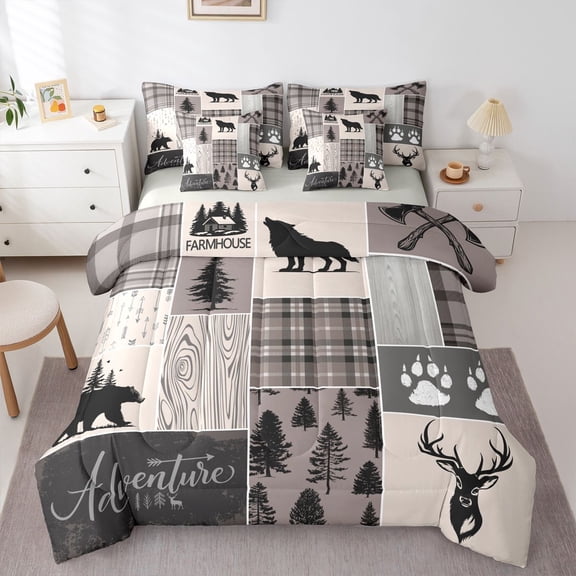 Feelyou Wildlife Bedding Comforter Set 7-Piece, Happy Camping Full Bedding Set