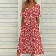 thumbnail image 2 of Edvintorg Summer Dresses for Women 2025 Fashion Floral Printing Button V-Neck Short Sleeve Beach Dresses with Pockets Plus Size Casual Dresses for Women, 2 of 5