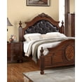 thumbnail image 3 of 1pc Queen Size Bed Four Posts Faux Leather Tufted Headboard Footboard Brown / Cherry Finish Unique Bedframe Bedroom Furniture, 3 of 6