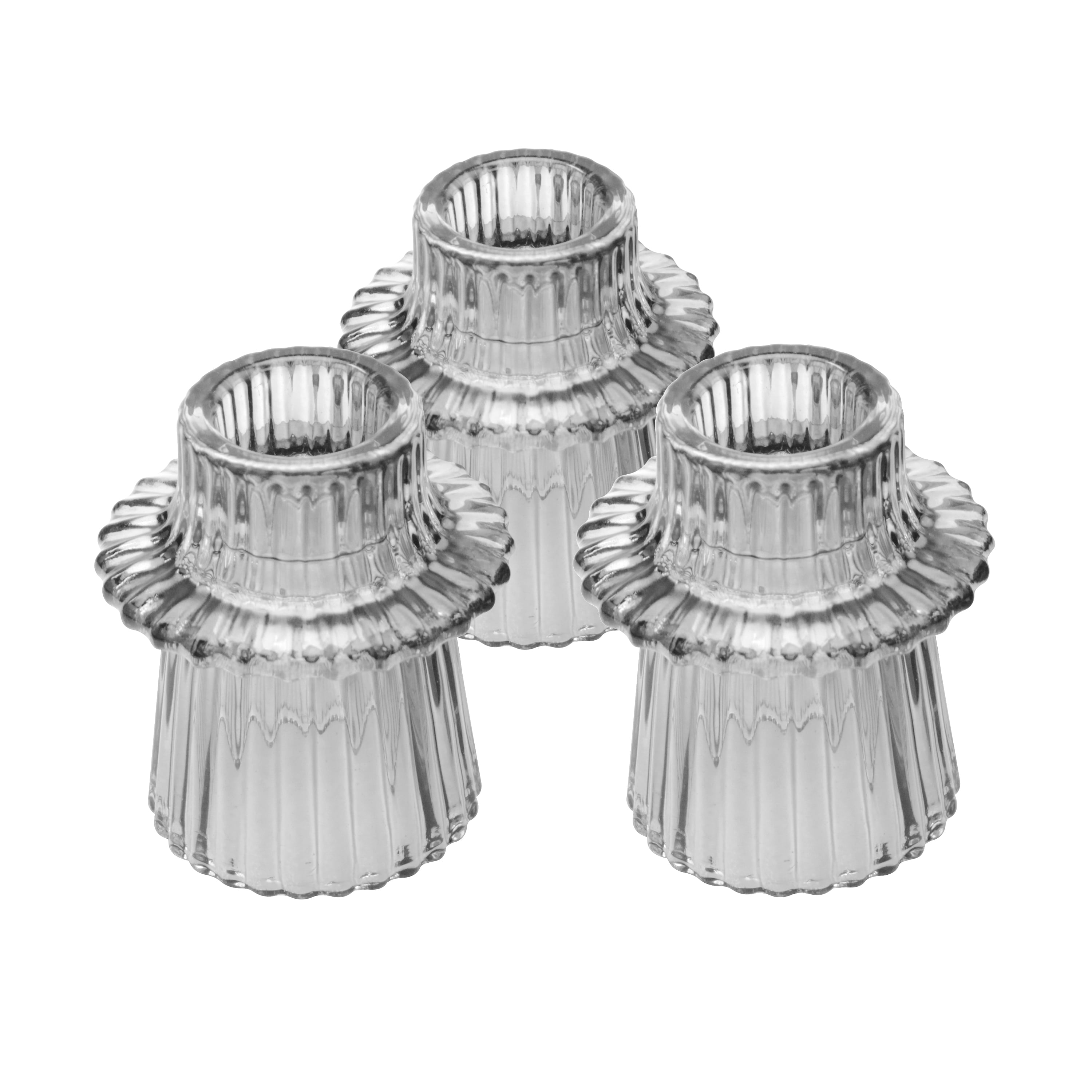 (2 pack) Mainstays Decorative Clear Glass Ribbed Taper Tealight Candleholder, Set of 3, 3"