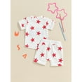 thumbnail image 6 of Aojekbee Baby Boys Shorts Set, Short Sleeve Embroidery Letters T-shirt with Stars Print Shorts Summer Outfit for 4th of July, 6 of 10
