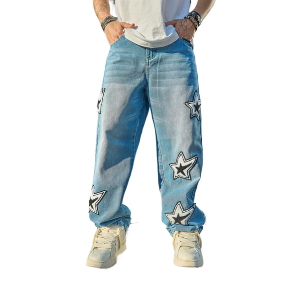 Reppunk New Streetwear Men Stylish embroidery Loose Jeans High Quality Men Solid Casual Straight Denim Pants Baggy Jeans Men Fathersdaygift Oversize Relaxed Fit Classic Summerwins