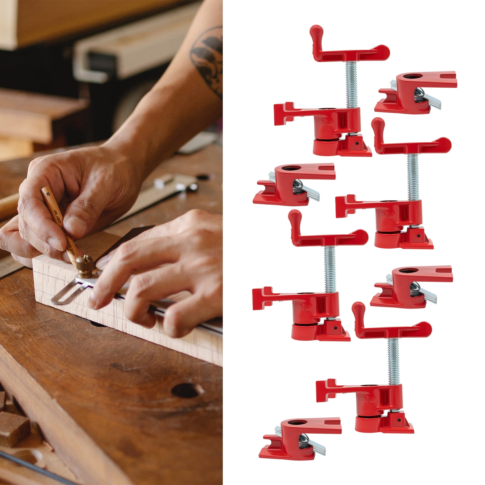 Wood Clamps Set – Heavy-Duty Cast Iron Pipe Clamps for Woodworking, 4-Piece Quick-Release Clamping Tools for Cabinets, Boxes, and Furniture Assembly