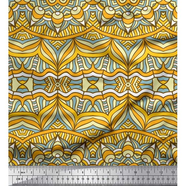 Soimoi Polyester Crepe Fabric Mandala Kaleidoscope Print Sewing Fabric Yard 52 Inch Wide