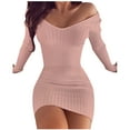 thumbnail image 2 of Fartey Women's Off-Shoulder Bodycon Dress Slim Fit Long Sleeve Ribbed Mini Dresses Soft Comfy Beach Vacation Party Cocktail Dresses Pink S-2XL, 2 of 5