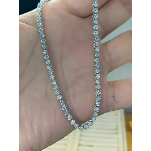 9Ct Round Lab Created Diamond 18'' Tennis Necklace Women 14K White Gold Plated.