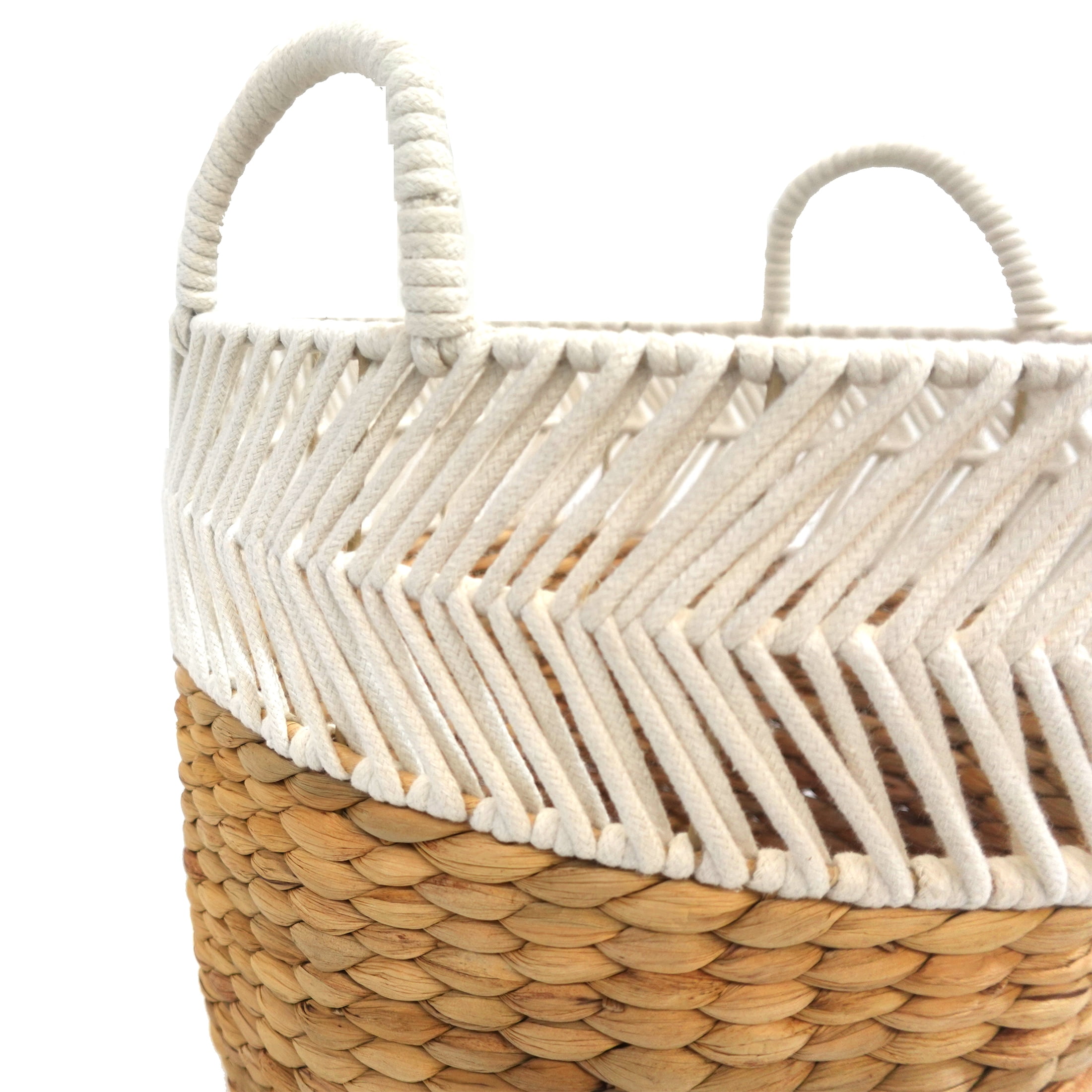 Hometrends Woven Fabric Rope & Water Hyacinth Storage Basket, Small, Handles