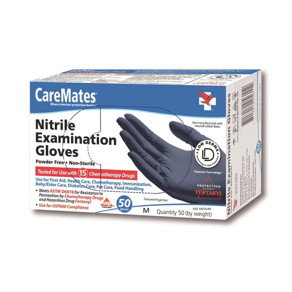 CareMates Nitrile Examination Gloves Latex Free & Powder Free Medical Grade Medium, 50 Ct