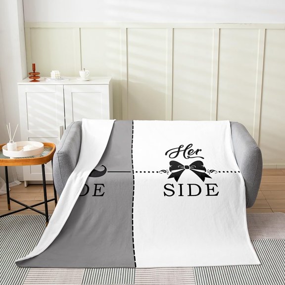 His And Her Side Throw Blanket For Couch Sofa Bed Fluffy Soft Warm Microfiber Fleece Blanket