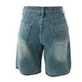 thumbnail image 5 of SONXAHE Women's High Waist Denim Shorts Raw Hem Street Daily Knee Length Jorts, 5 of 5