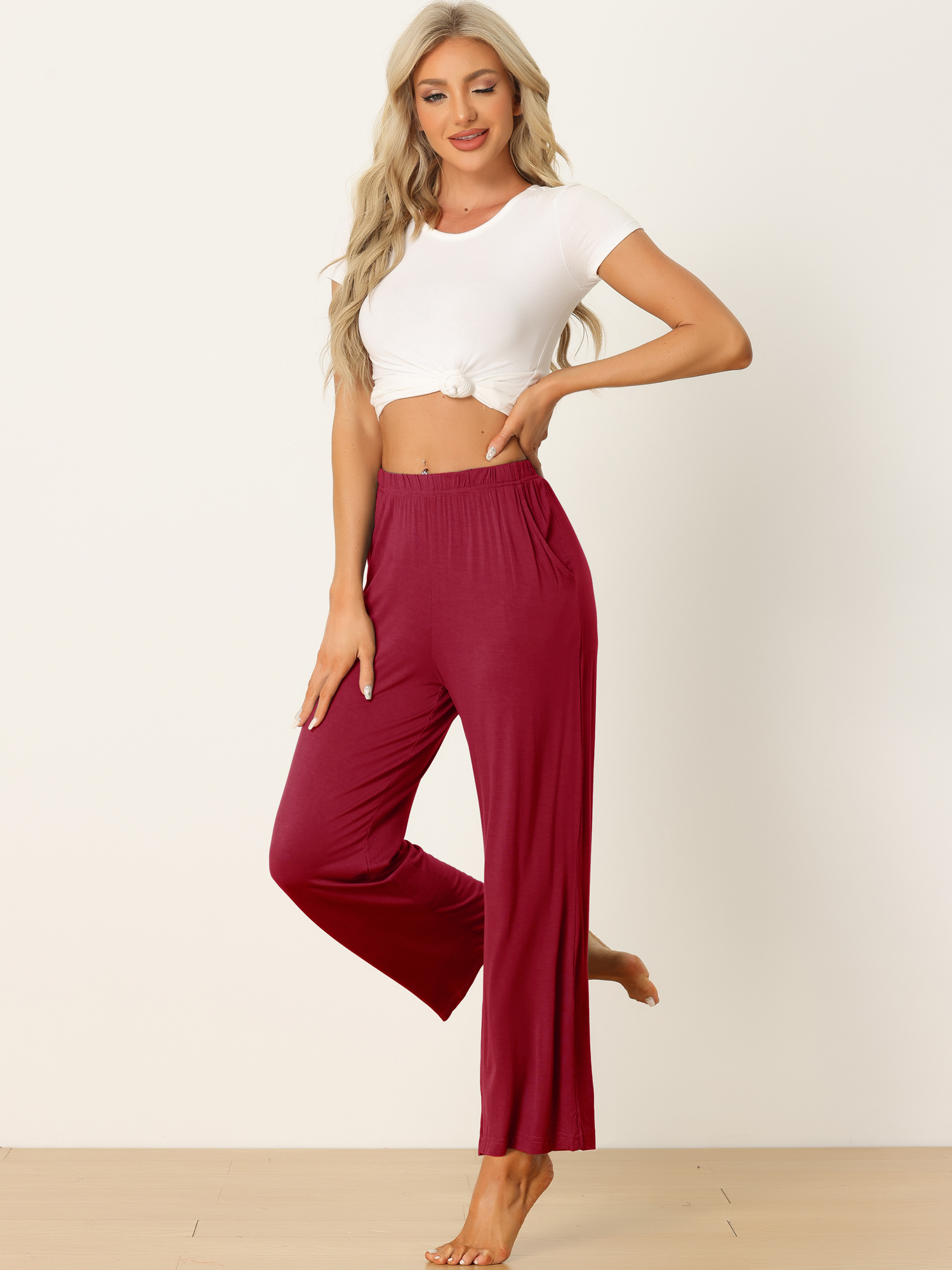 DARING DIVA Women's Flowy Cotton Wide Leg Lounge Pants XL Purple Red