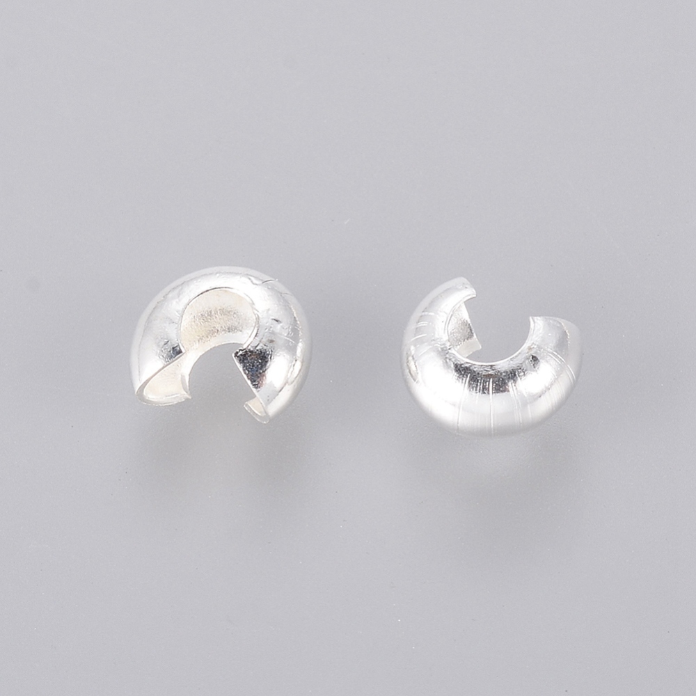 2000pcs Brass Crimp Beads Covers Round Silver color Plated About 4mm In Diameter 3mm Thick Hole: 1.5mm
