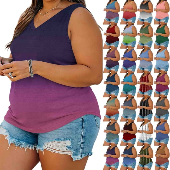 Wiyuqeen Women's Sleeveless Tank Tops Plus Size Gradient Camisoles V Neck Loose Fit Tanks Casual Summer Going Out Tee Shirts